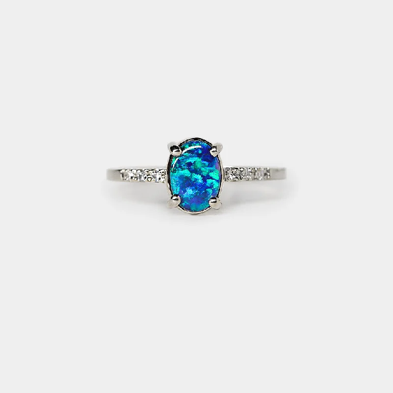 Marquise Cut Engagement Rings with a Channel - Set Diamond BandOpal solitaire Ring - 7.6x5.5mm oval black opal