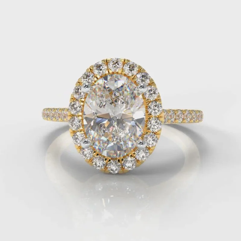 Classic Round Cut Engagement Rings with Platinum Prongs and Halo Setting for Timeless ElegancePetite Micropavé Oval Diamond Halo Engagement Ring - Yellow Gold