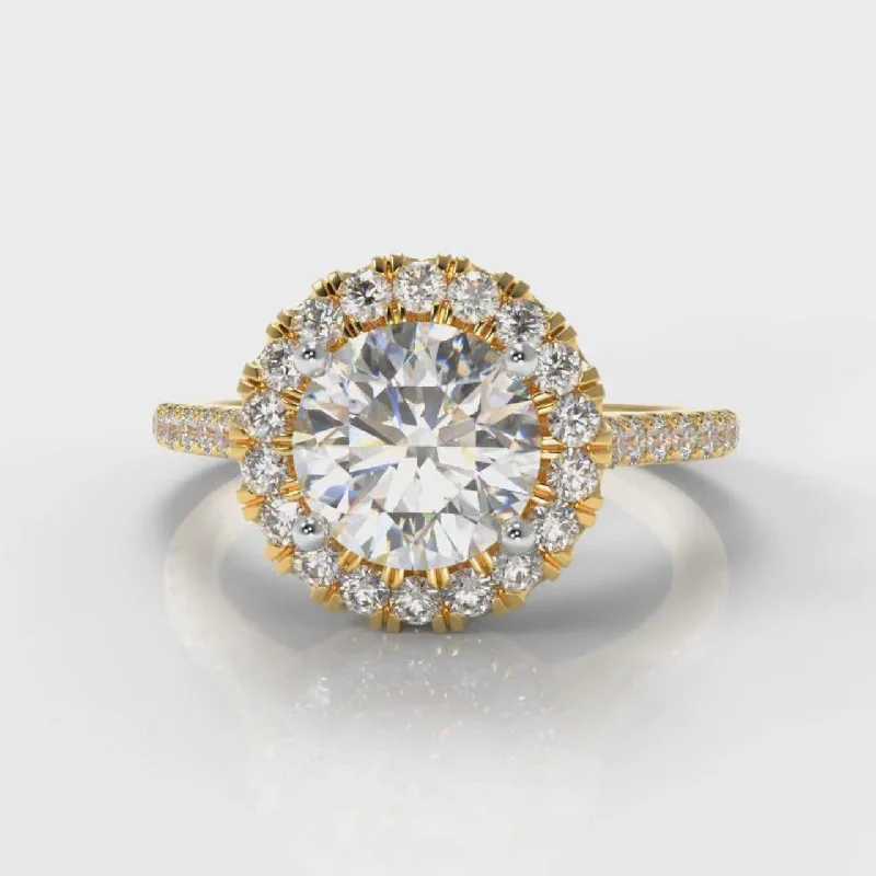 Art Deco Engagement Rings with Geometric Patterns and Baguette - Cut Diamond AccentsPetite Micropavé Round Brilliant Cut Diamond Halo Engagement Ring - Yellow Gold