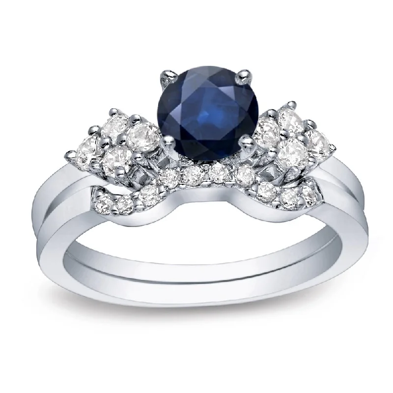 Cathedral - Style Engagement Rings with a Raised Center Stone and Intricate MetalworkPlatinum Round 3/5ct Blue Sapphire and 1/2ct TDW Round Diamond Engagement Ring Set by Auriya