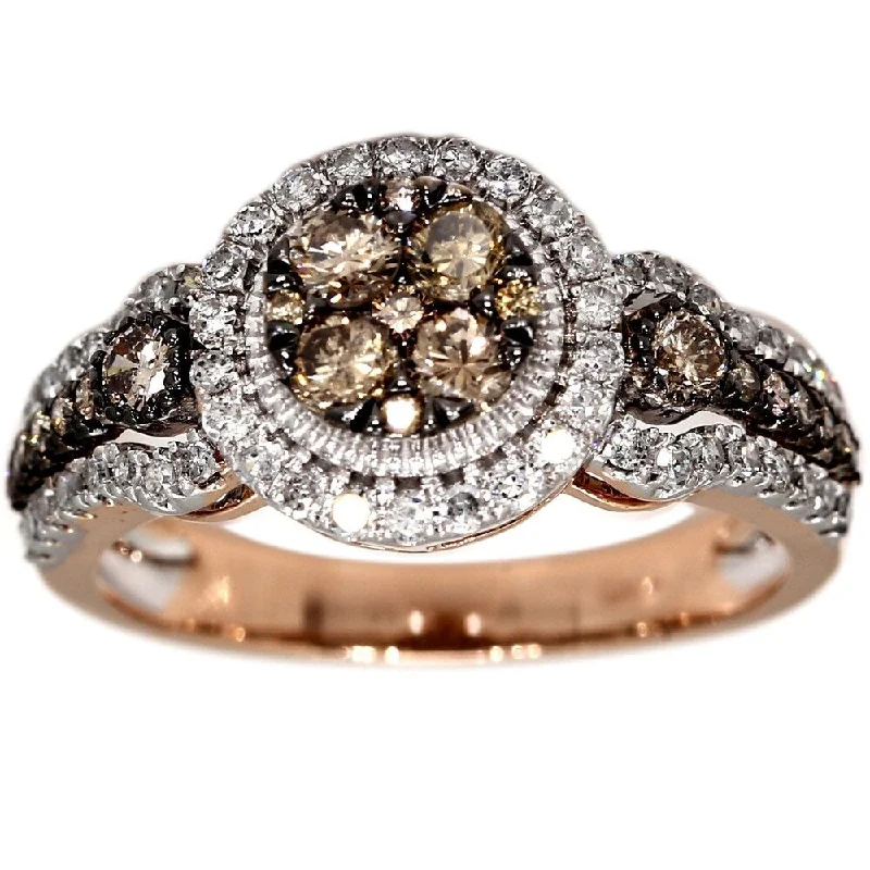 Laser - Etched Floral Design Wedding Bands in Palladium for a Delicate and Intricate LookPompeii3 10k Rose Gold 1 Ct. TDW Champagne Diamond Halo Engagement Ring