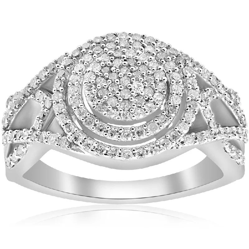 Platinum Celtic - Inspired Wedding Bands with Intricate Knotwork Patterns for a Symbolic and Stylish ChoicePompeii3 10k White Gold 1/2 Ct TDW Round Halo Interwoven Band Diamond Engagement Ring