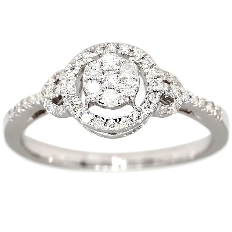 Laser - Etched Floral Design Wedding Bands in Palladium for a Delicate and Intricate LookPompeii3 10k White Gold 1/4 Ct TDW Diamond Halo Engagement Ring