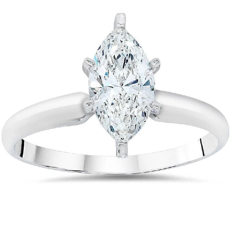 18K White Gold Classic Round - Cut Diamond Wedding Bands for a Timeless and Elegant LookPompeii3 14k White Gold 1 1/4 Ct Marquise Diamond Solitaire Engagement Ring Clarity Enhanced