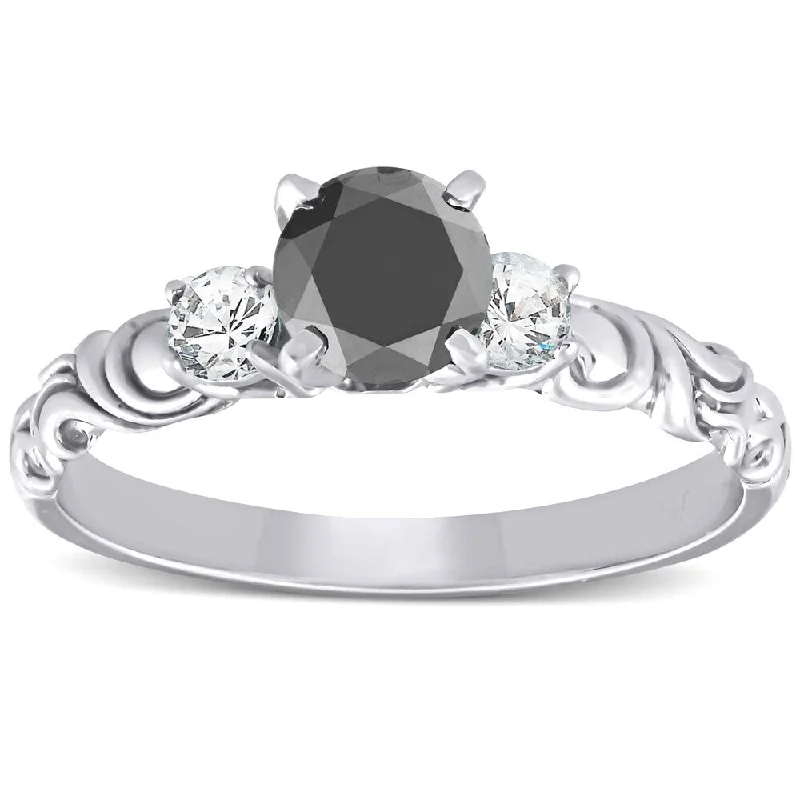 Pearl - and - Diamond - Studded Wedding Bands in White Gold for a Feminine and Elegant TouchPompeii3 14k White Gold 1 1/4 Ct TDW Diamond Vintage Black & White Diamond Engagement Ring