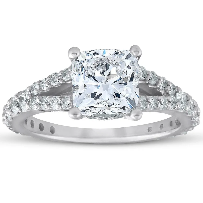 18K White Gold Classic Round - Cut Diamond Wedding Bands for a Timeless and Elegant LookPompeii3 14k White Gold 2 1/2 ct ttw Cushion Diamond Engagement Ring Clarity Enhanced