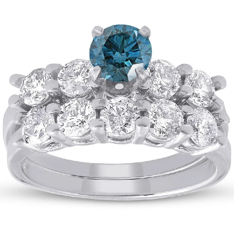 Blue Topaz - Embellished Wedding Bands in Silver for a Birthstone - Inspired and Colorful PiecePompeii3 14k White Gold 2 1/2ct TDW Blue & White Diamond Engagement Wedding Ring Set 14k White Gold