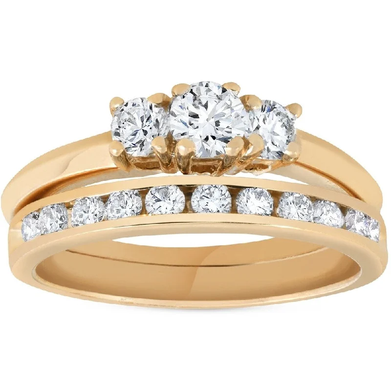 Two - Tone Gold and Silver Wedding Bands with a Twist Design for a Contemporary and Eye - Catching StylePompeii3 14k Yellow gold 1 ct TDW Three Stone Diamond Engagement Channel Wedding Ring Set - White