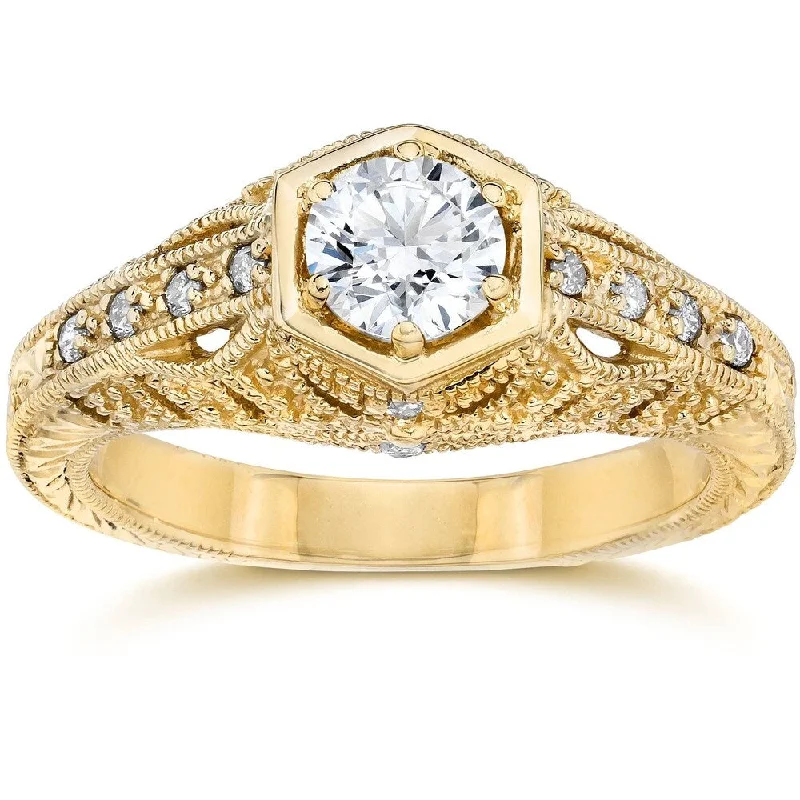 Two - Tone Gold and Silver Wedding Bands with a Twist Design for a Contemporary and Eye - Catching StylePompeii3 14k Yellow Gold 5/8 ct TDW Vintage Diamond Engagement Ring