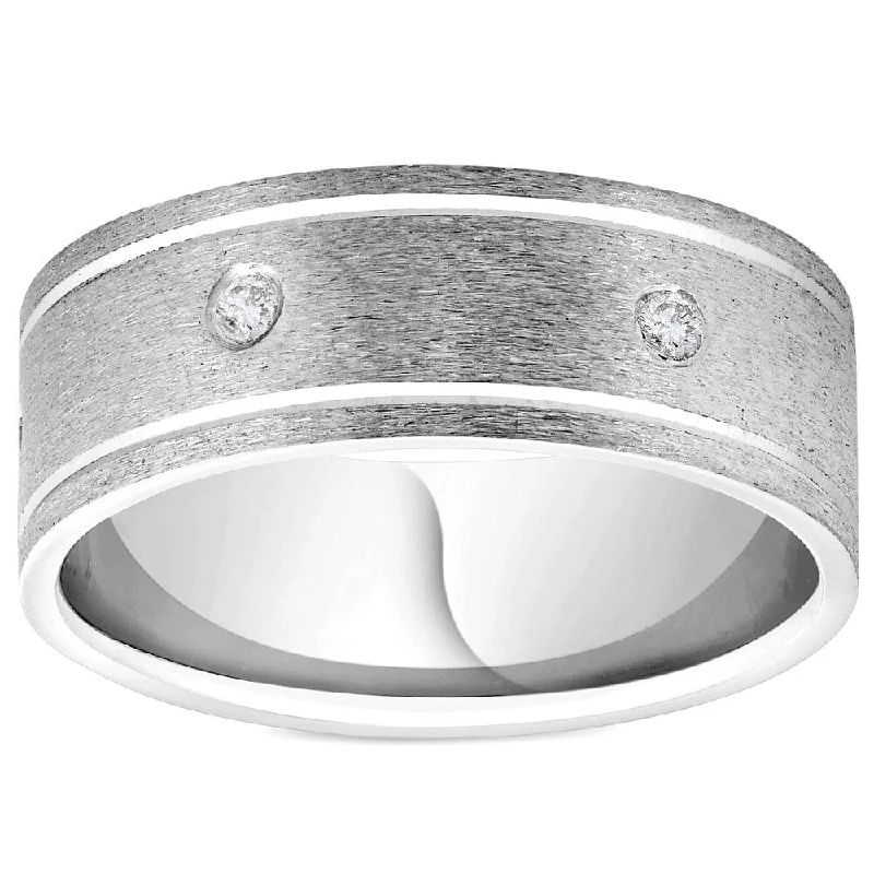 Two - Tone Gold and Silver Wedding Bands with a Twist Design for a Contemporary and Eye - Catching StylePompeii3 950 Platinum 8MM Flat Brushed Diamond Mens Comfort Fit Wedding Band Ring - White