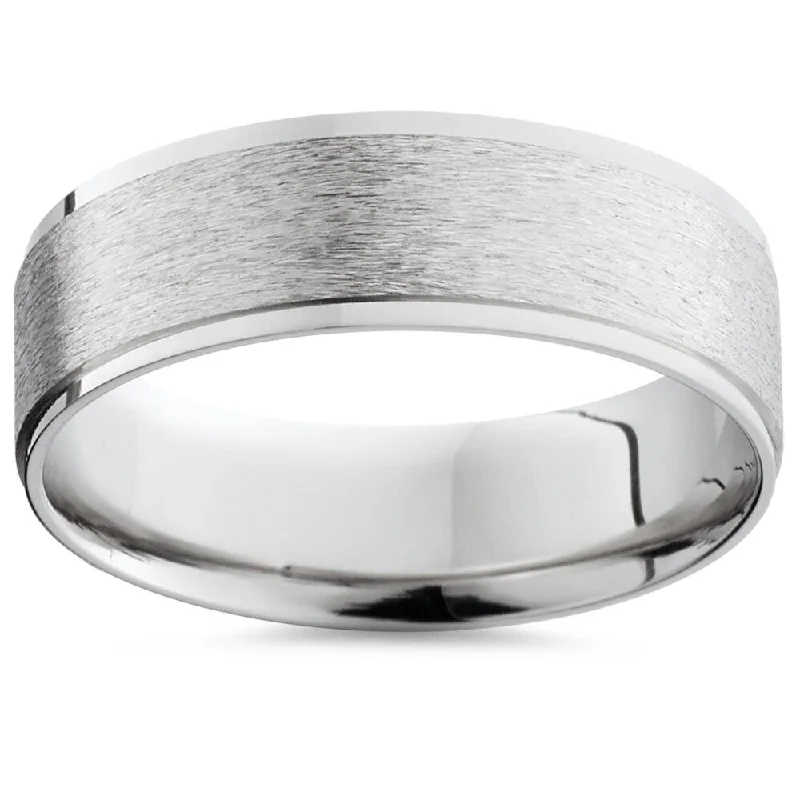 Pearl - and - Diamond - Studded Wedding Bands in White Gold for a Feminine and Elegant TouchPompeii3 Palladium 6MM Brushed Mens Flat Ring Comfort Fit Band - White