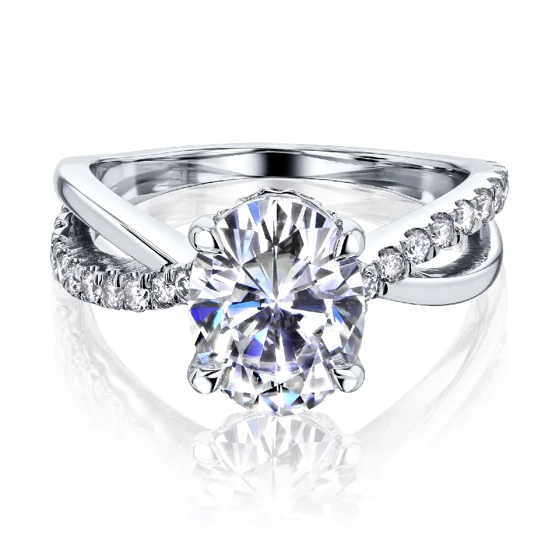 Cluster Engagement Rings with Multiple Small Diamonds Arranged in a Stunning DesignRibbon Ring - Oval Moissanite