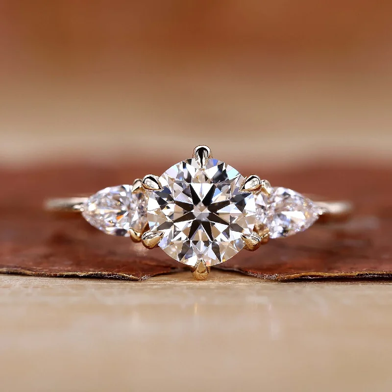 Marquise Cut Engagement Rings with a Channel - Set Diamond BandRound Diamond with Pear Side Stones Ring - Unique Charm