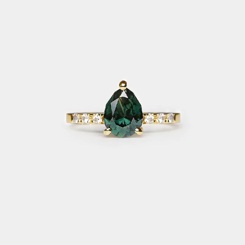 Vintage - Inspired Engagement Rings with Filigree Work and Emerald - Cut Center StoneSapphire solitaire Ring - 2.17ct pear sapphrie