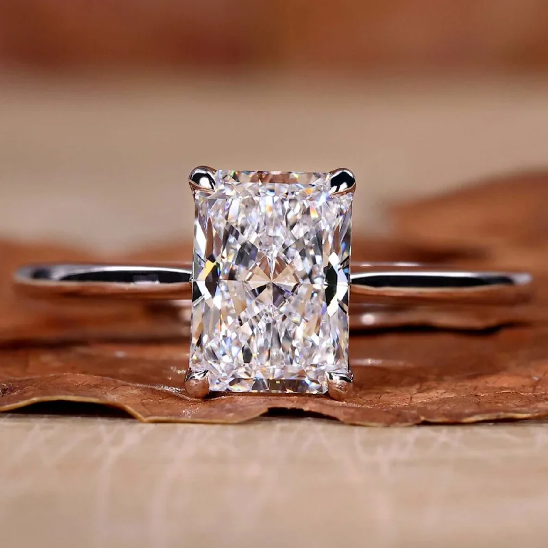 Cushion - Cut Halo Engagement Rings with a Platinum Band and Micro - Pave DetailsSolitaire Radiant Cut Diamond Engagement Ring