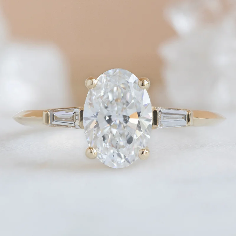 Cathedral - Style Engagement Rings with a Raised Center Stone and Intricate MetalworkThe Ash Ring | 1.09ct Lab Grown Oval White Diamond in 14K Yellow Gold