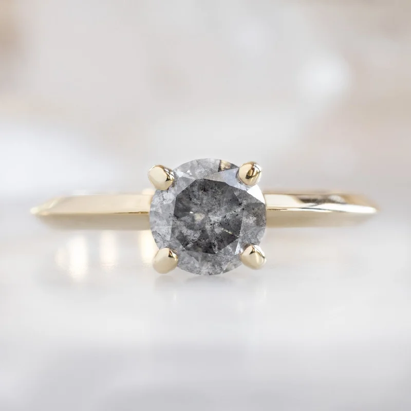 Cushion - Cut Halo Engagement Rings with a Platinum Band and Micro - Pave DetailsThe Bryn Ring | 1.05ct Round Salt and Pepper Diamond in 14K Yellow Gold