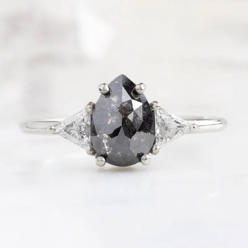 Art Deco Engagement Rings with Geometric Patterns and Baguette - Cut Diamond AccentsThe Jade Ring | 1.39ct Pear Black Diamond in 14K White Gold