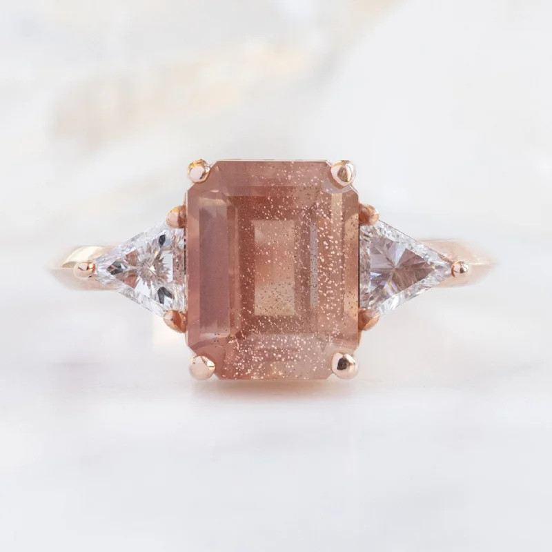 Cathedral - Style Engagement Rings with a Raised Center Stone and Intricate MetalworkThe Jade Ring | 2.26ct Emerald Sunstone in 14K Rose Gold