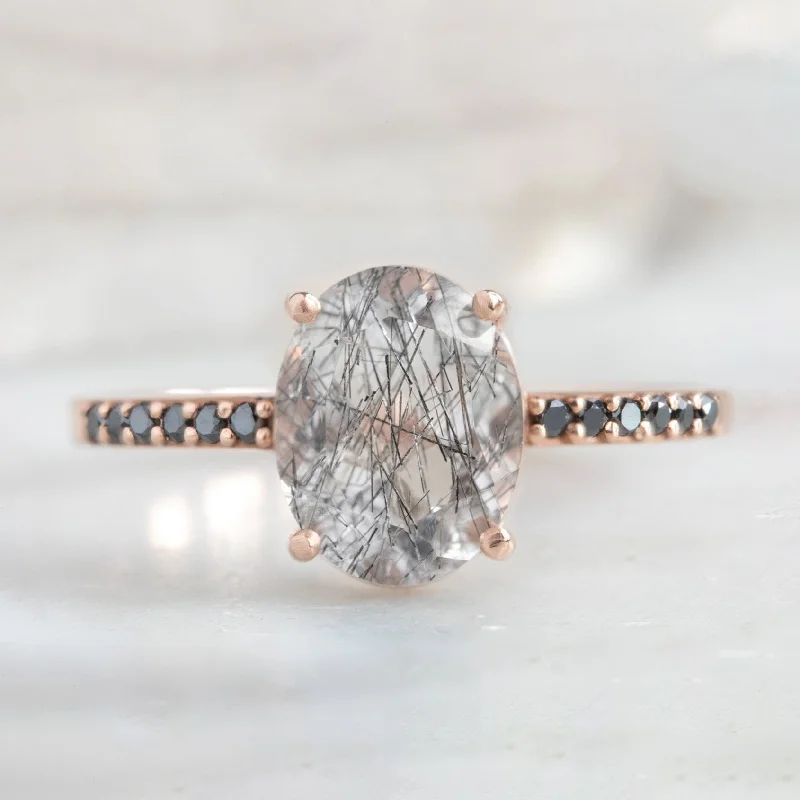 Cluster Engagement Rings with Multiple Small Diamonds Arranged in a Stunning DesignThe Willow Ring | 2.08ct Oval Tourmaline in Quartz in 14K Rose Gold