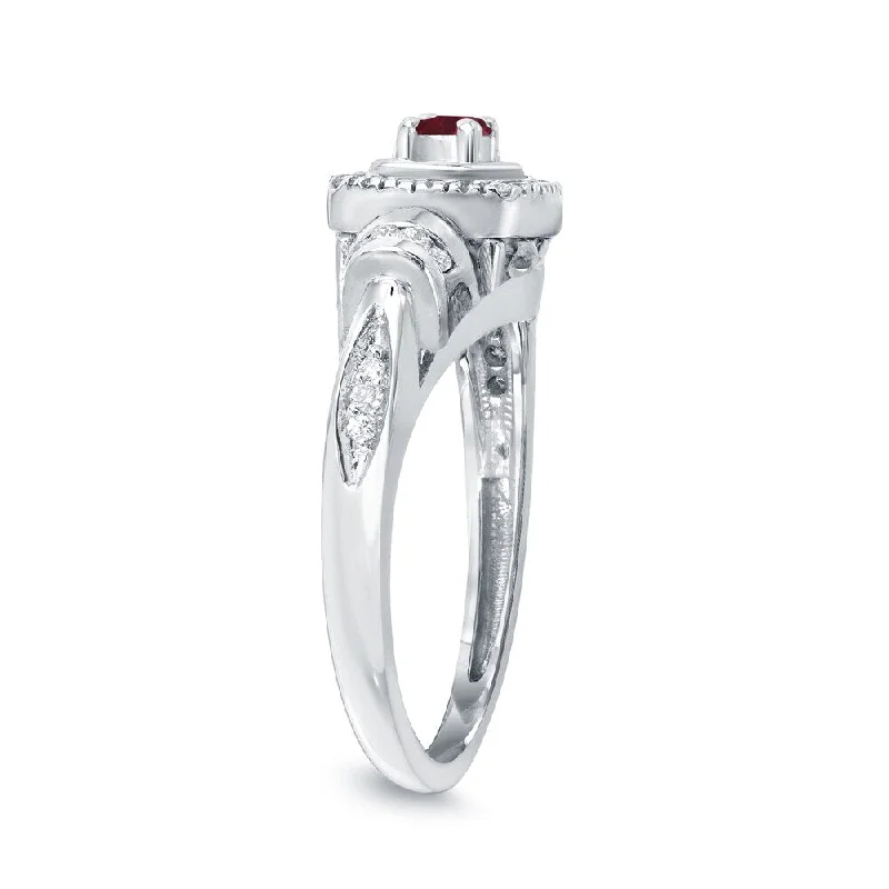 Amethyst Gemstone Rings in Sterling Silver with a Halo of Cubic Zirconia for a Budget - Friendly Luxury14k Gold 1/5ct Ruby and 1/5ct TDW Diamond Engagement Ring