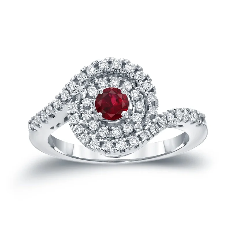 Garnet Gemstone Rings in 18K Gold Vermeil with Intricate Engravings for a Traditional Aesthetic14k Gold 1/5ct Ruby and 3/5ct TDW Round Diamond Halo Engagement Ring