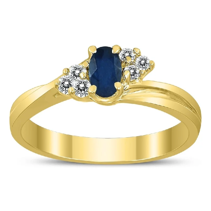 Iolite Gemstone Rings in 10K Gold with a Twisted Band for a Distinctive and Stylish Accessory5X3MM Sapphire and Diamond Twist Ring in 10K Yellow Gold