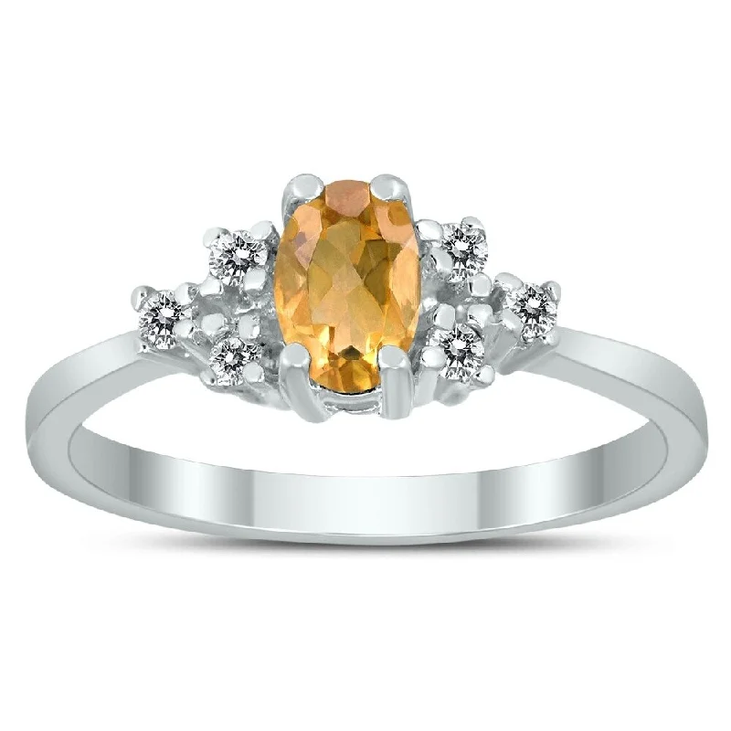 Aquamarine Gemstone Rings in 9K Gold with a Bezel Setting for a Modern and Secure Fit6X4MM Citrine and Diamond Regal Ring in 10K White Gold