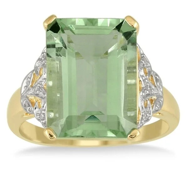 Emerald Gemstone Rings Set in Platinum with Filigree Work for a Vintage - Inspired Look7 Carat Emerald Cut Green Amethyst and Diamond Ring 10K Yellow Gold