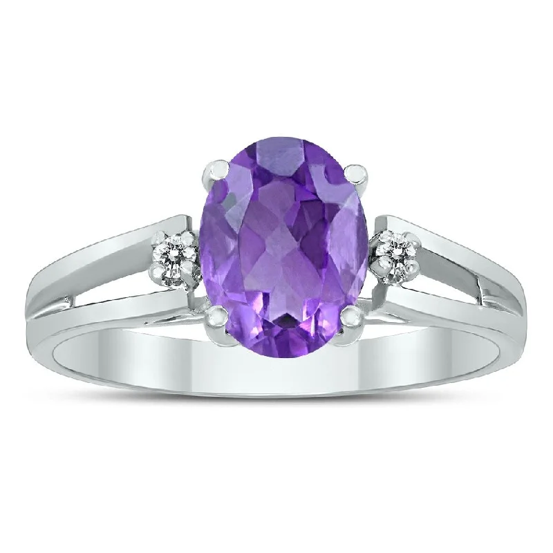 Tourmaline Gemstone Rings in 18K Two - Tone Gold with a Floral - Shaped Setting for a Feminine Touch8X6MM Amethyst and Diamond Open Three Stone Ring in 10K White Gold