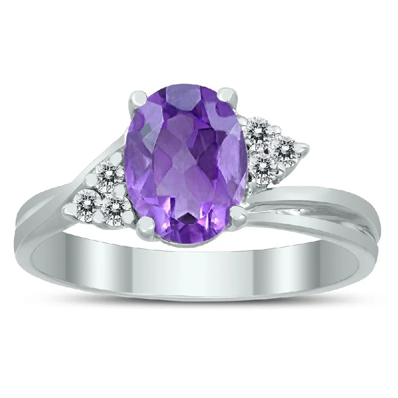 Tourmaline Gemstone Rings in 18K Two - Tone Gold with a Floral - Shaped Setting for a Feminine Touch8X6MM Amethyst and Diamond Twist Ring in 10K White Gold