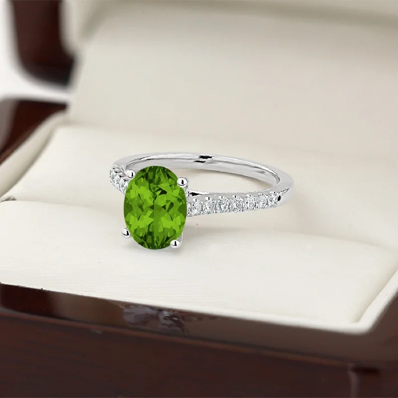 Agate Gemstone Rings in Sterling Silver with a Mosaic - Inspired Inlay for a Bohemian StyleAuriya 1 1/2ct Fancy Oval Peridot and Diamond Engagement Ring 1/4ctw 14k Gold