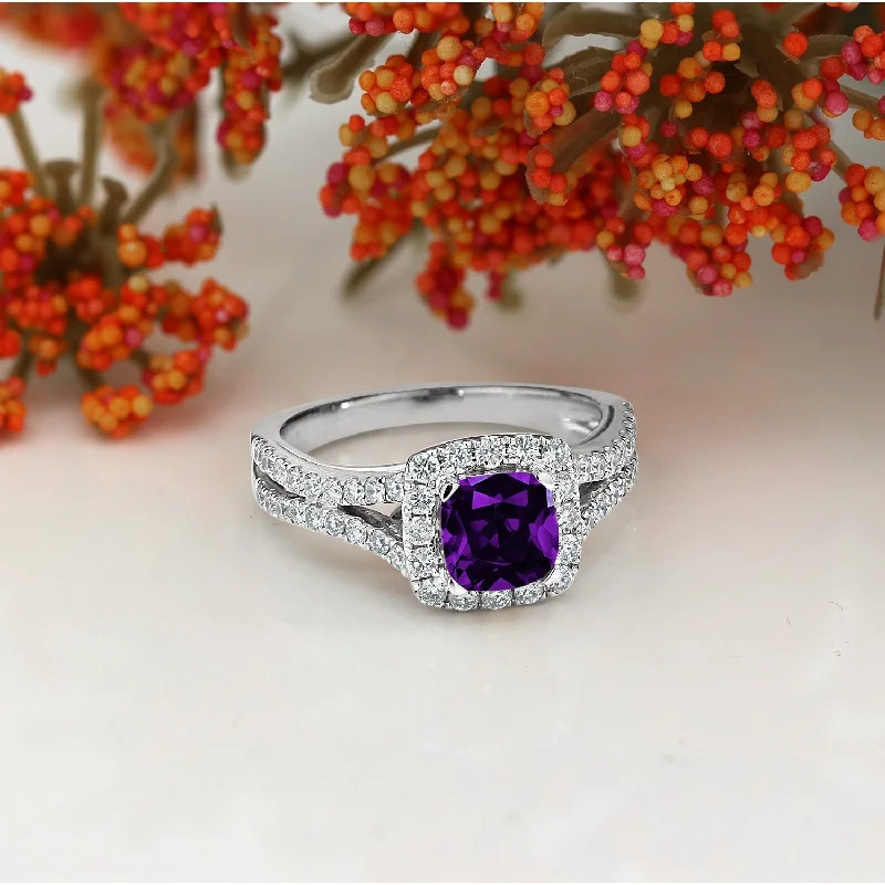 Tanzanite Gemstone Rings in 10K Gold with a Trilogy Design for a Sophisticated GiftAuriya 1/2ct Cushion-cut Purple Amethyst Halo Diamond Engagement Ring 5/8ctw 14k Gold