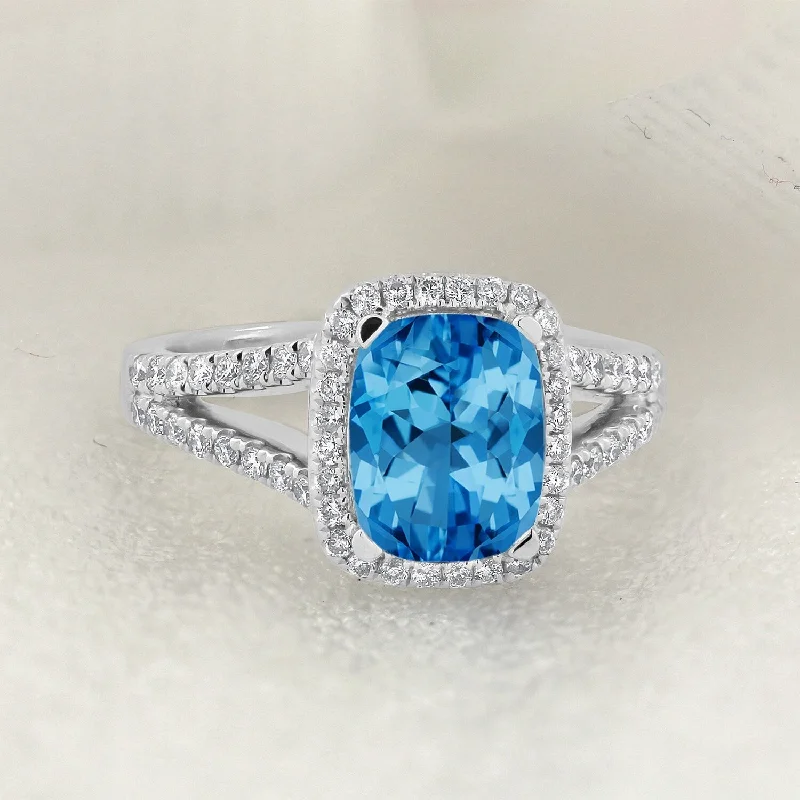 Opal Gemstone Rings in Rose Gold with a Milgrain Edge for a Feminine and Romantic StyleAuriya 1 5/8ct Cushion-cut Swiss Blue Topaz and Halo Diamond Engagement Ring 3/8cttw 14K Gold