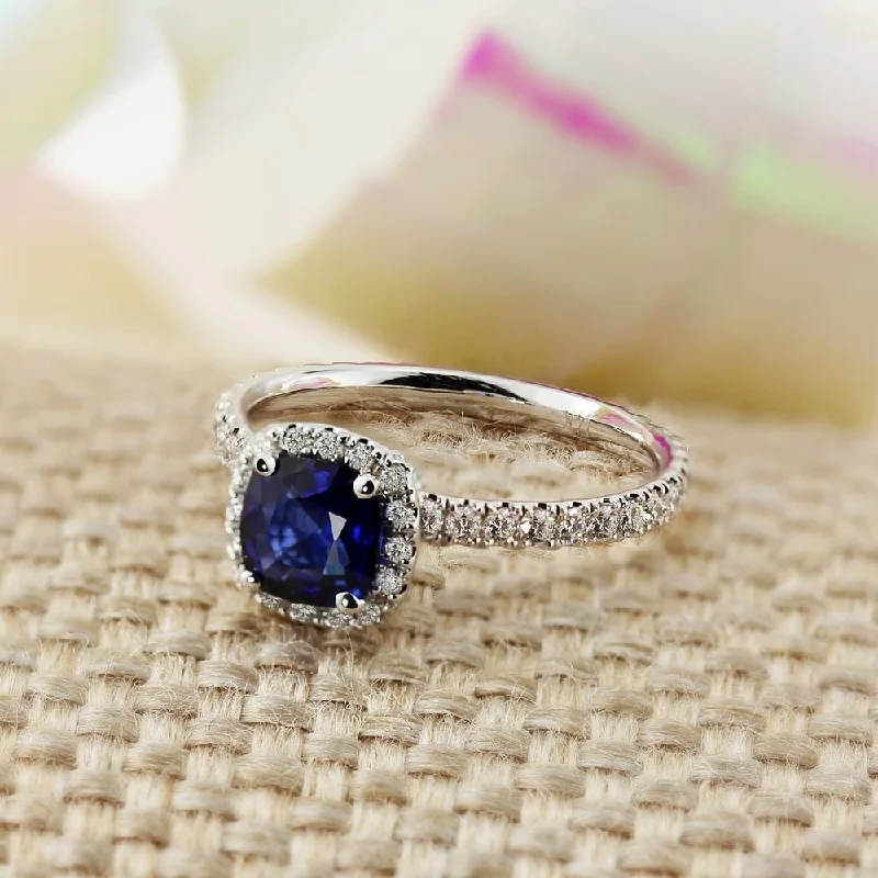 Ruby Gemstone Rings in 14K Yellow Gold with a Solitaire Setting for a Classic and Bold StatementAuriya 14k Gold 1ct Cushion-cut Blue Sapphire Halo Diamond Engagement Ring 1/2ctw