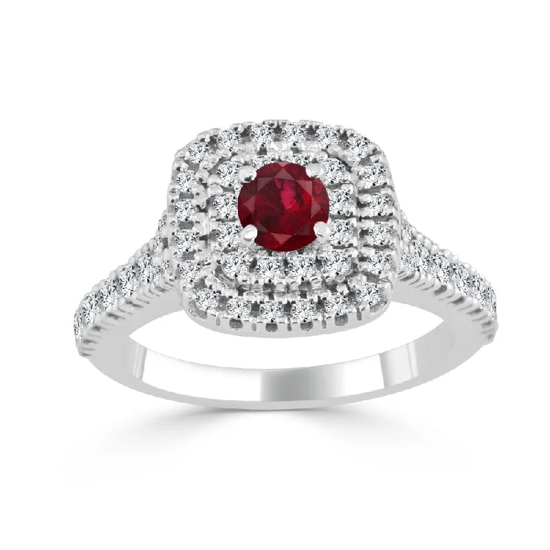 Ruby Gemstone Rings in 14K Yellow Gold with a Solitaire Setting for a Classic and Bold StatementAuriya 14k Gold 2/5ct Ruby and 3/5ct TDW Round Diamond Double Halo Engagement Ring