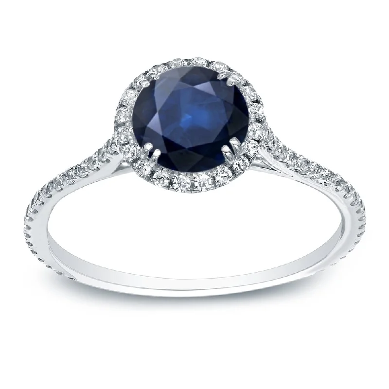 Aquamarine Gemstone Rings in 9K Gold with a Bezel Setting for a Modern and Secure FitAuriya 14k Gold Petite 3/4ct Round Blue Sapphire with 3/4ctw Diamond Halo Engagement Ring