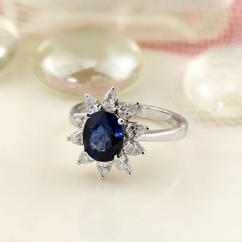 Sapphire Gemstone Rings in 18K White Gold with Diamond Accents for an Elegant EngagementAuriya 18k Gold 2 1/3ct Royal Blue Oval Sapphire and Halo Diamond Engagement Ring 7/8ct TDW