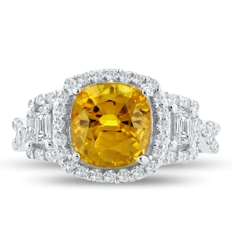 Alexandrite Gemstone Rings in Platinum with a Hidden Halo for a Rare and Luxurious PieceAuriya 18k White Gold 3 5/8ct Yellow Sapphire and 3/4ct TDW Diamond Ring