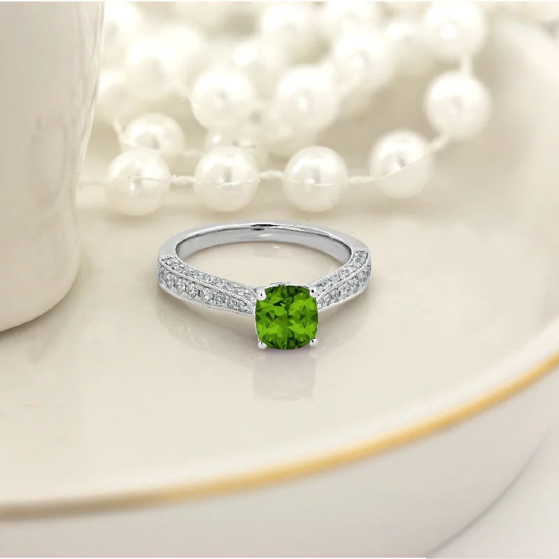 Sapphire Gemstone Rings in 18K White Gold with Diamond Accents for an Elegant EngagementAuriya 1ct Unique Cushion-cut Peridot and Diamond Engagement Ring 3/8ctw 14k Gold