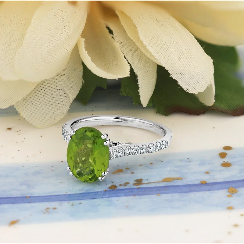 Agate Gemstone Rings in Sterling Silver with a Mosaic - Inspired Inlay for a Bohemian StyleAuriya 2 3/4ct Fancy Oval Peridot and Diamond Engagement Ring 1/4ctw 14k Gold