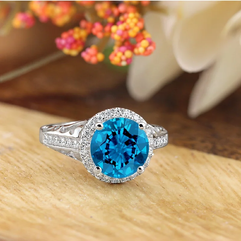 Turquoise Gemstone Rings in 925 Silver with a Southwestern - Inspired Design for a Rustic CharmAuriya 2 5/8ct Fancy Round Swiss Blue Topaz and Halo Diamond Engagement Ring 1/5ctw 14k Gold