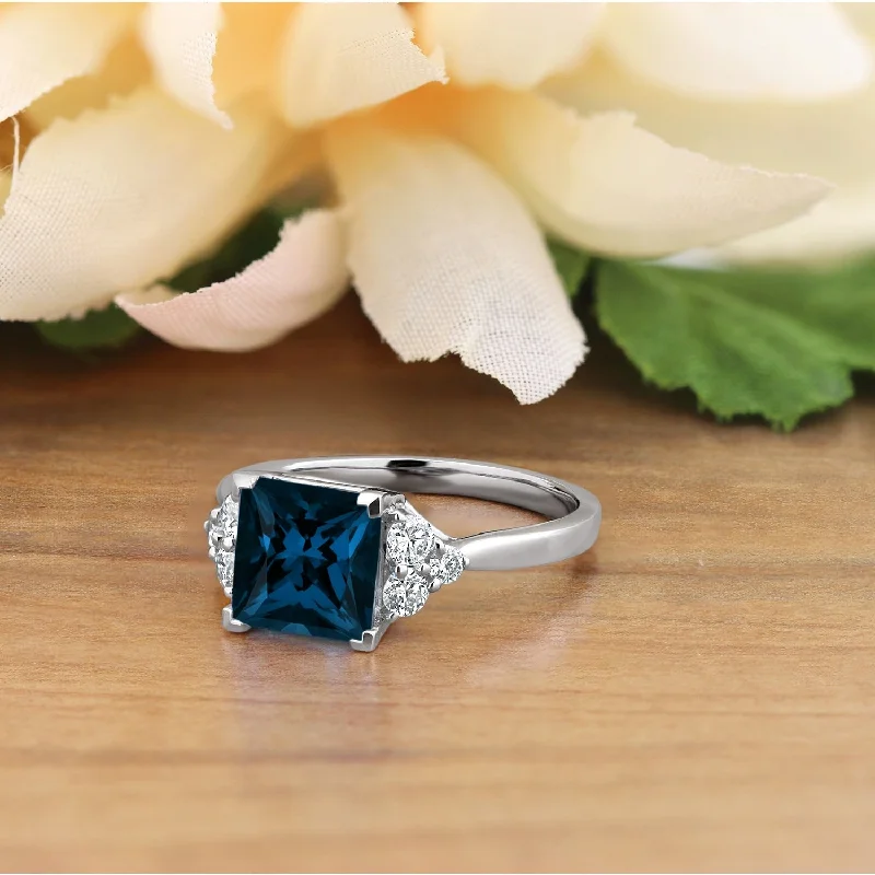 Sapphire Gemstone Rings in 18K White Gold with Diamond Accents for an Elegant EngagementAuriya 3 1/10ct Princess-cut London Blue Topaz and Diamond Engagement Ring 1/3ctw 14k Gold