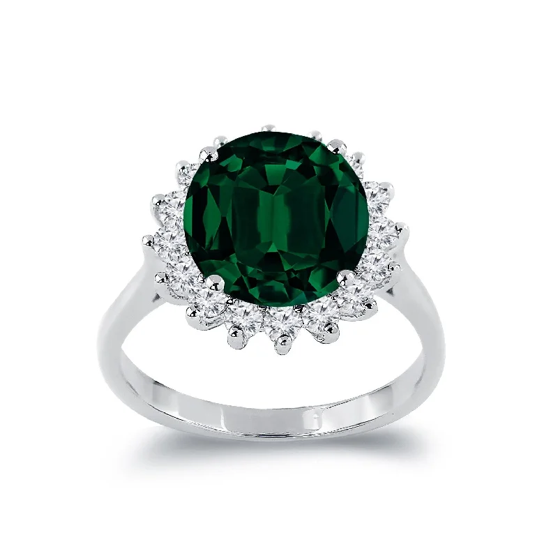 Emerald Gemstone Rings Set in Platinum with Filigree Work for a Vintage - Inspired LookAuriya 3 1/3ct Round Emerald Sunburst Halo Diamond Ring 5/8ctw 18K Gold