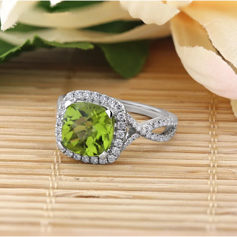 Malachite Gemstone Rings in 14K Gold with a Carved Stone for a Unique and Artistic AppealAuriya 3 1/8ct Cushion-cut Peridot and Halo Diamond Engagement Ring 1/2cttw 14k Gold