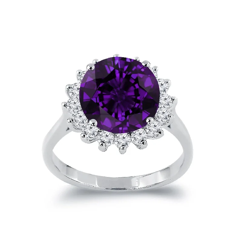 Iolite Gemstone Rings in 10K Gold with a Twisted Band for a Distinctive and Stylish AccessoryAuriya 3 3/8ct Round Purple Amethyst Sunburst Halo Diamond Ring 5/8ctw 18K Gold