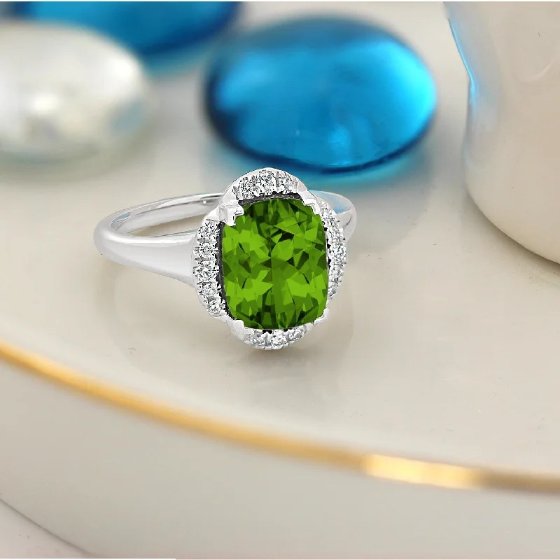 Emerald Gemstone Rings Set in Platinum with Filigree Work for a Vintage - Inspired LookAuriya 4ct Cushion-cut Peridot Halo Diamond Engagement Ring 1/8ctw 14k Gold