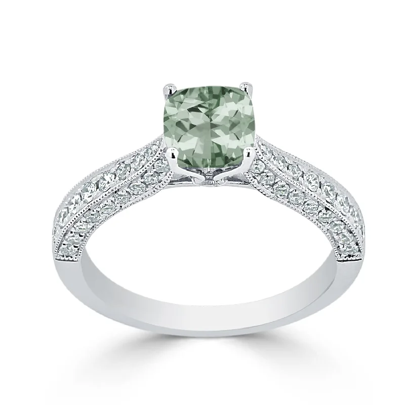 Tourmaline Gemstone Rings in 18K Two - Tone Gold with a Floral - Shaped Setting for a Feminine TouchAuriya 5/8ct Unique Cushion-cut Green Amethyst and Diamond Engagement Ring 3/8ctw 14k Gold