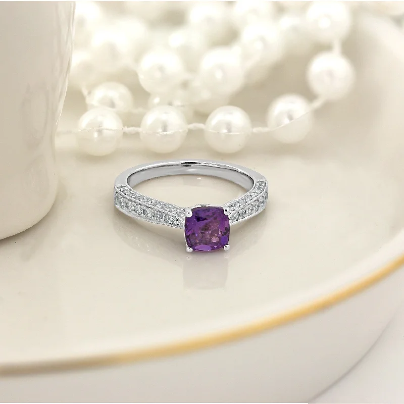 Topaz Gemstone Rings in 10K Gold with a Channel - Set Design for a Contemporary and Durable OptionAuriya 5/8ct Unique Cushion-cut Purple Amethyst and Diamond Engagement Ring 3/8ctw 14k Gold