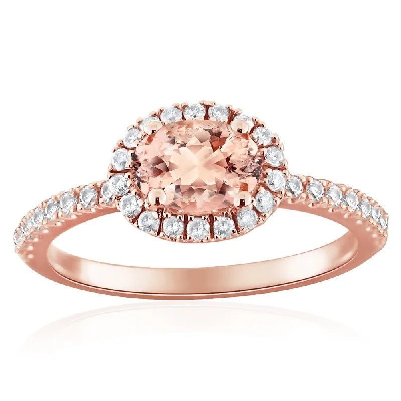 Peridot Gemstone Rings in 14K Gold - Filled Metal with a Pave - Set Band for a Sparkling LookAuriya East West 3/4ct Oval Morganite and 1/3ctw Halo Diamond Engagement Ring 10-karat Rose Gold